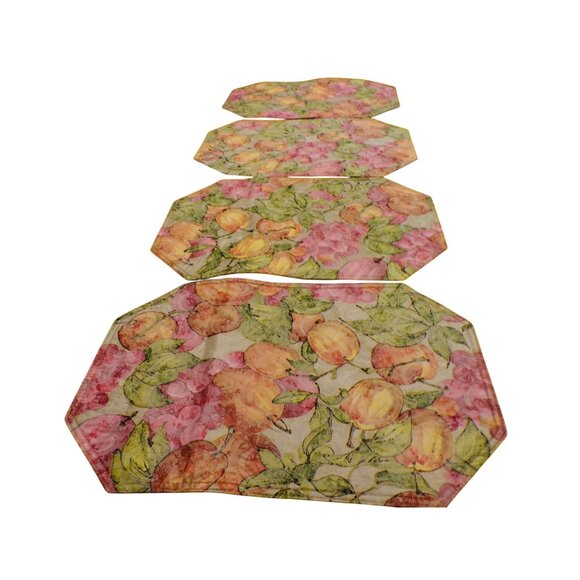 Lot Of 4 Reversible Placemats Pink Floral & Peach Fruit Design Water Resistant - Picture 1 of 6